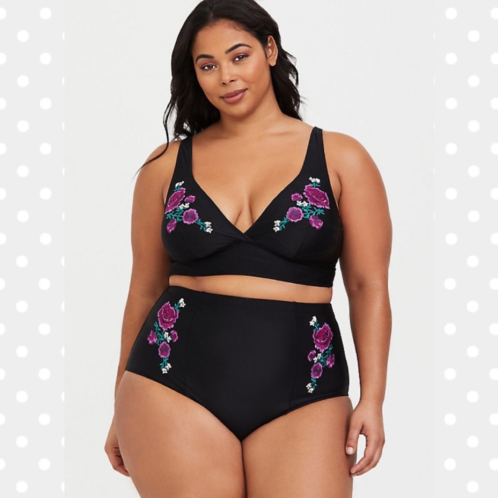 Torrid black floral embroidered bikini